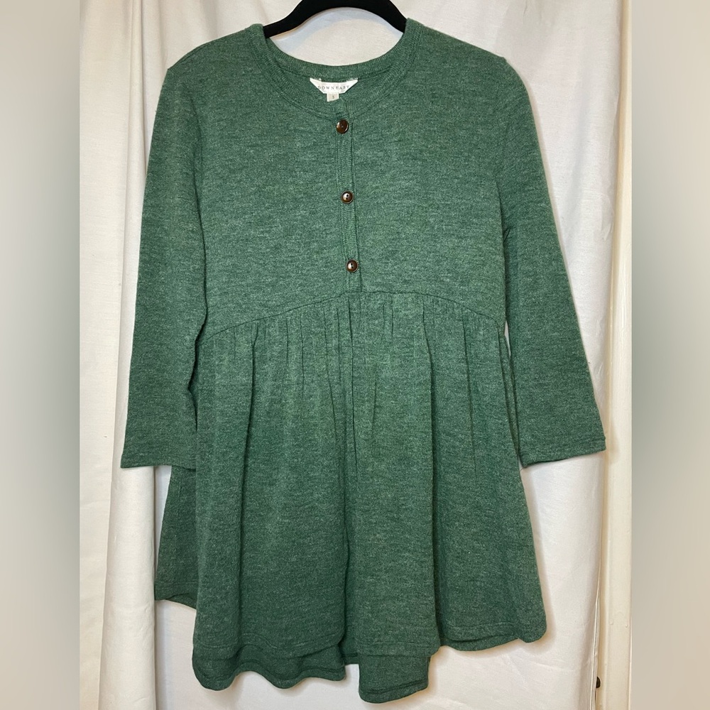 Downeast Green Mini Long Sleeve Sweater Dress w/ Front Button Enclosure Size S